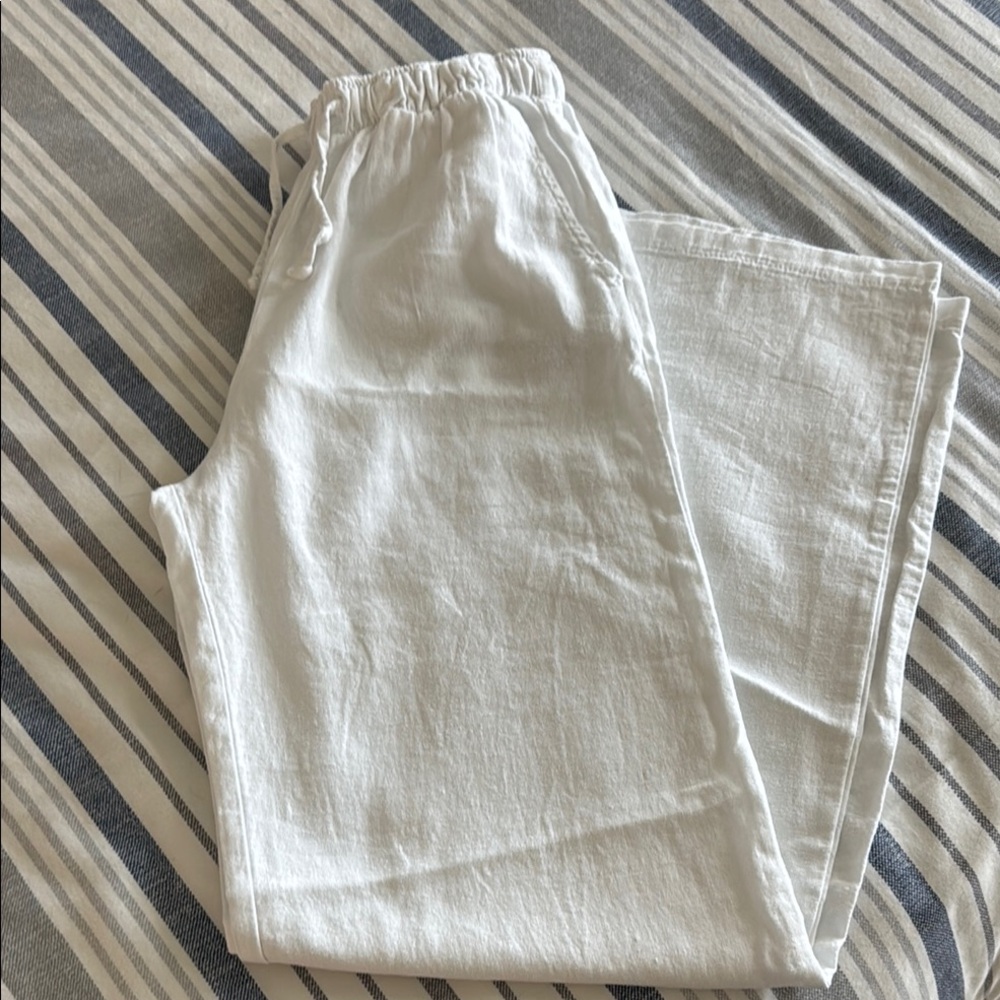 White Relaxed Fit White Linen Trousers Subdued from Italy